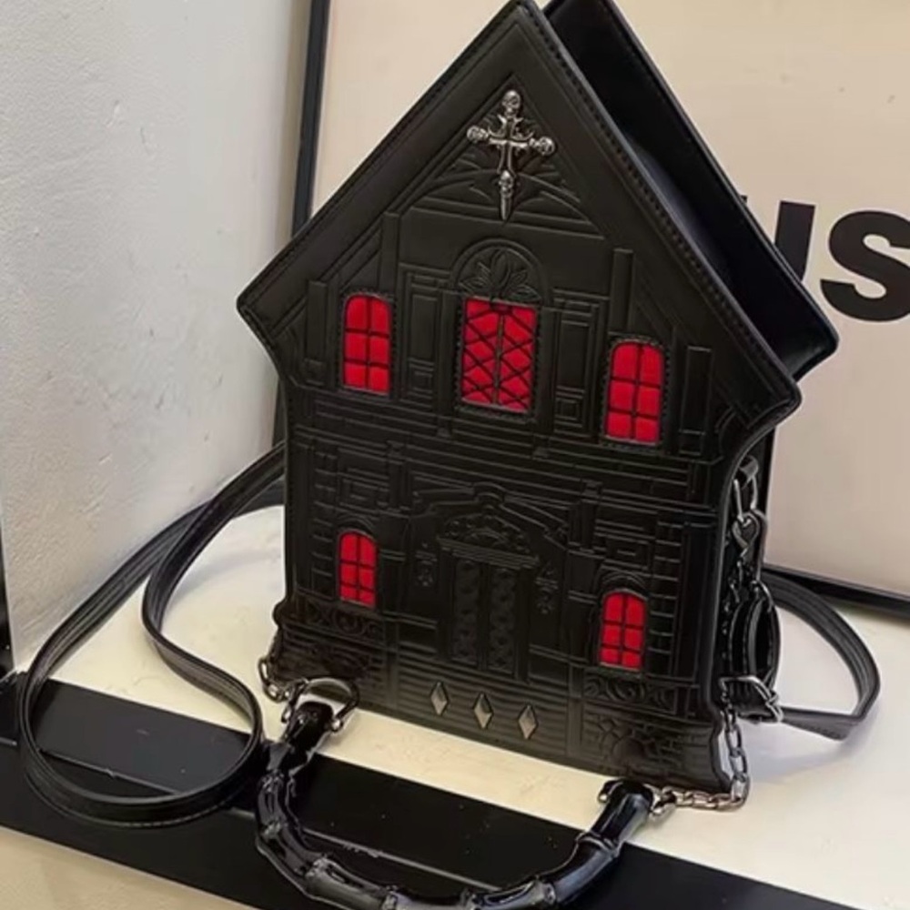 Gothic Victorian Mansion Purse Crossbody Bag Red/Black Halloween Horror,Killstar